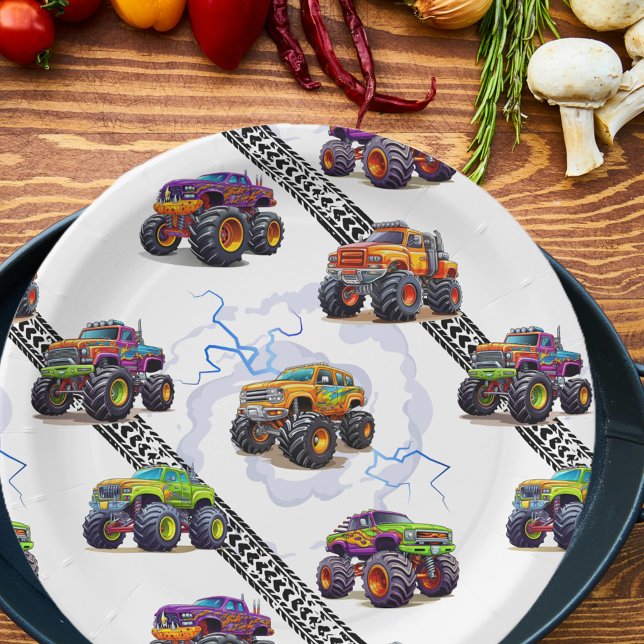 Plato De Papel Excitante patrón de camión monstruo infantil (Subido por el creador)