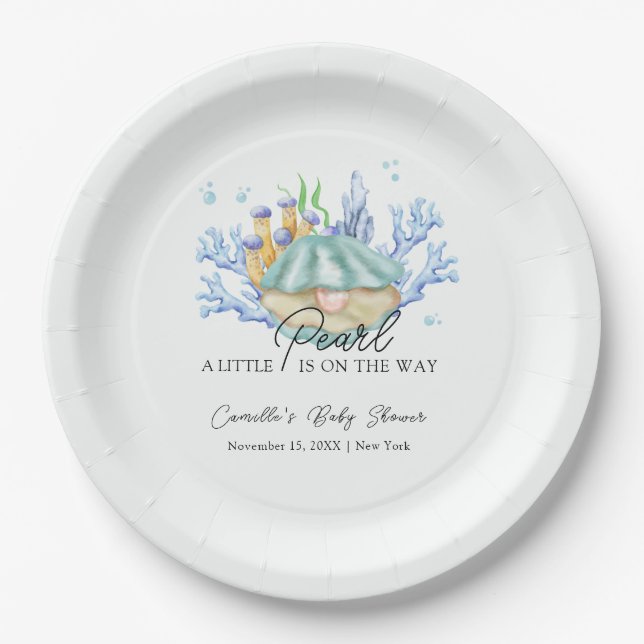 Plato De Papel Exclusiva Baby Shower Ocean Pearl Under Sea (Anverso)