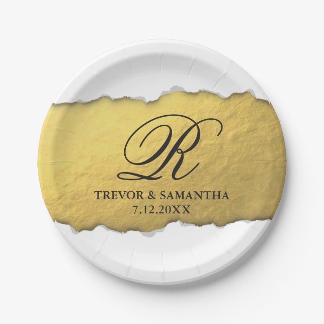 Plato De Papel Exclusivas letras negras de Relieve metalizado dor (Anverso)