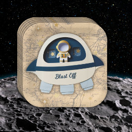 Plato De Papel ¡Explosión! Baby Shower de astronauta vintage mode
