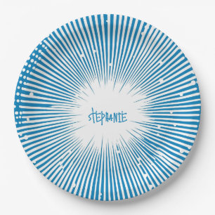 Plato De Papel Explosión de arte pop de estilo cómico - azul y bl