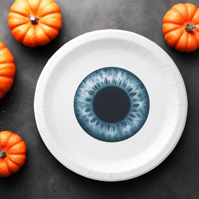 Plato De Papel Eyeball azul iris eye divertido chiste de broma Ha (Eyeball blue iris eye funny prank joke Halloween Paper Plates)