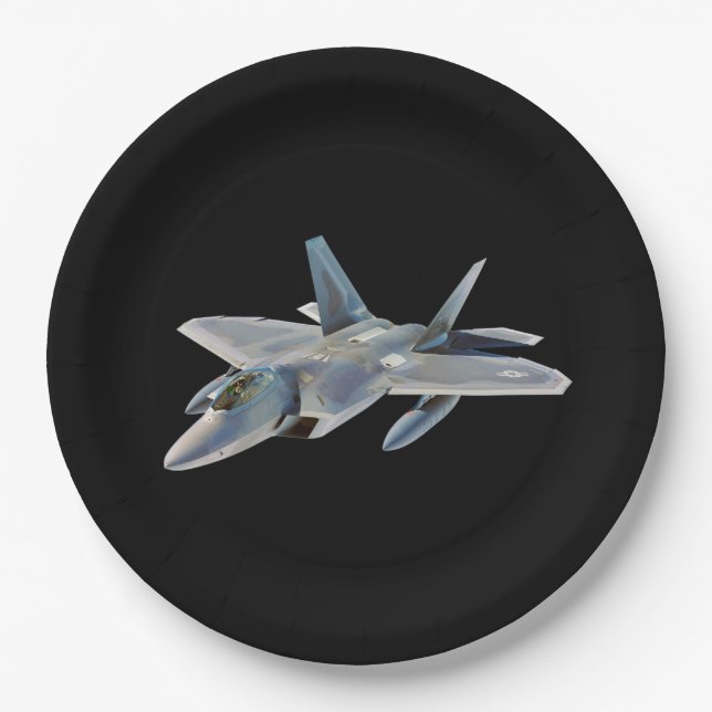 Plato De Papel F-22 Raptor Fighter Jet en negro (Anverso)