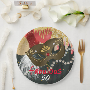 Plato De Papel Fabulosa máscara de bronce y perlas 50 máscaras de