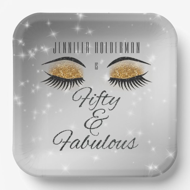 Plato De Papel Fabuloso 50 Placas de papel de Glam Black Gold (Anverso)