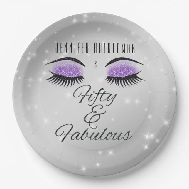 Plato De Papel Fabuloso 50 Placas de papel de vidrio morado negro (Anverso)