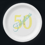 Plato De Papel Fabuloso Amarillo Verde azulado Simple Moderno 50<br><div class="desc">Sintiéndote fabuloso de fiesta en tu cumpleaños número 50. Diseño moderno sencillo con tipografía amarilla y Verde azulada</div>