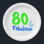 Plato De Papel Fabuloso cumpleaños de Neon<br><div class="desc">Ten un cumpleaños fabuloso a cualquier edad. Personalizar con cualquier número que necesite hasta 99 en tipografía divertida de neón verde y azul.</div>