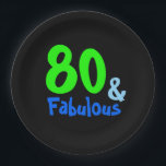 Plato De Papel Fabuloso cumpleaños tropical<br><div class="desc">Ten un cumpleaños fabuloso a cualquier edad. Personalizar con cualquier número que necesite hasta 99 en tipografía divertida de neón verde y azul.</div>