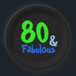 Plato De Papel Fabuloso cumpleaños tropical<br><div class="desc">Ten un cumpleaños fabuloso a cualquier edad. Personalizar con cualquier número que necesite hasta 99 en tipografía divertida de neón verde y azul.</div>