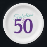 Plato De Papel Fabuloso Purple Verde azulado Simple Moderno 50 cu<br><div class="desc">Sentirte Fabulous de una manera divertida para tu 50 cumpleaños. Diseño moderno simple con tipografía púrpura y Verde azulada.</div>