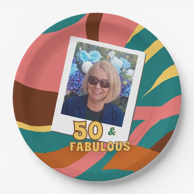 Plato De Papel fabuloso retro de celebración de 50 años (Anverso)