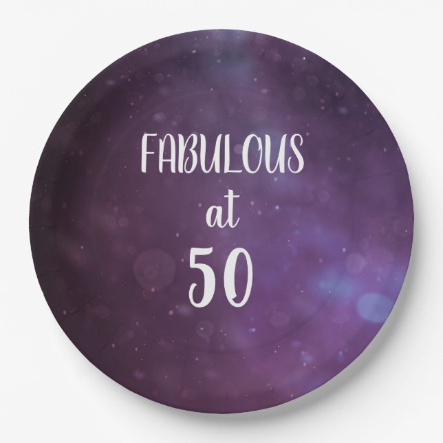 Plato De Papel Fabulous at 50 Purple Birthday Party Paper Plates (Anverso)
