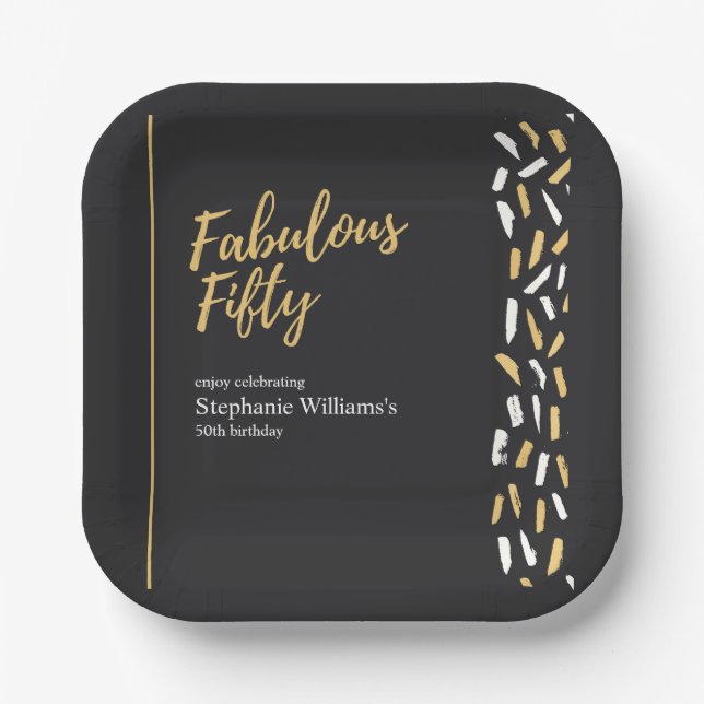 Plato De Papel Fabulous Fifty Golden Modern Woman's 50th Birthday (Anverso)