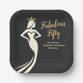 Plato De Papel Fabulous Fifty Queen Golden Black 50th Birthday