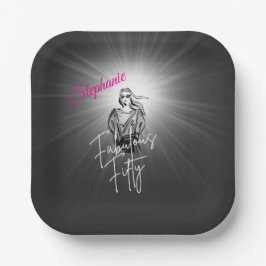 Plato De Papel Fabulous Fifty Woman Black Sketch 50th Birthday