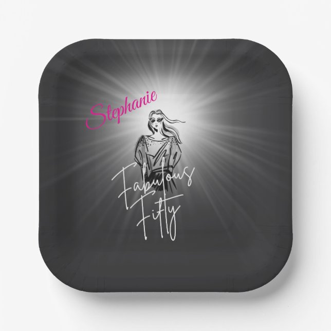 Plato De Papel Fabulous Fifty Woman Black Sketch 50th Birthday (Anverso)