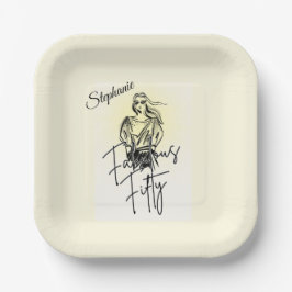 Plato De Papel Fabulous Fifty Woman White Sketch 50th Birthday