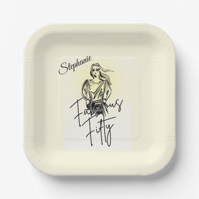 Plato De Papel Fabulous Fifty Woman White Sketch 50th Birthday (Anverso)