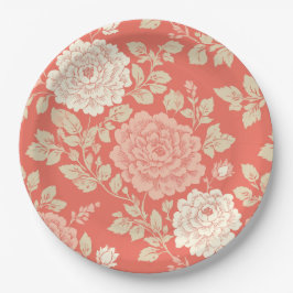 Plato De Papel Faded Red Block Print Floral