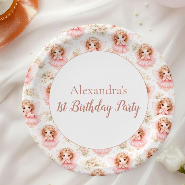 Plato De Papel Fairy 1st Birthday Pink Garden (Subido por el creador)