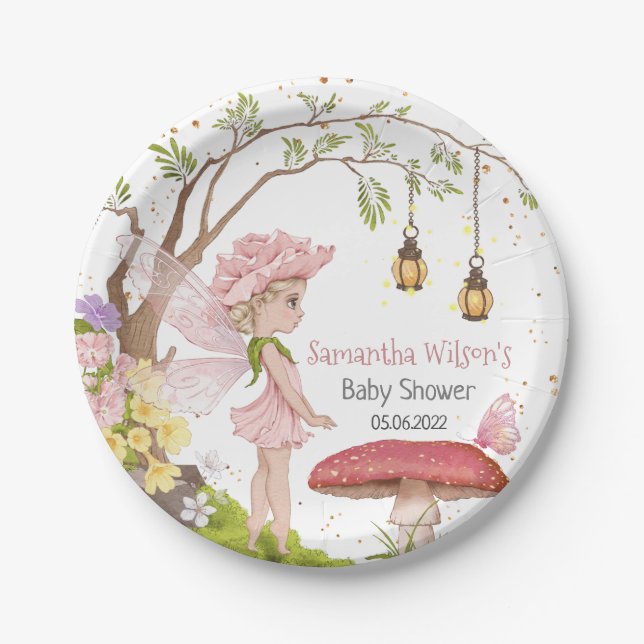 Plato De Papel Fairy Baby Shower Floral Fairy Baby Shower (Anverso)
