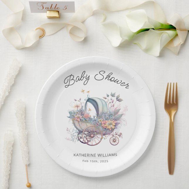 Plato De Papel Fairy Baby Stroller Baby Shower (Boda)