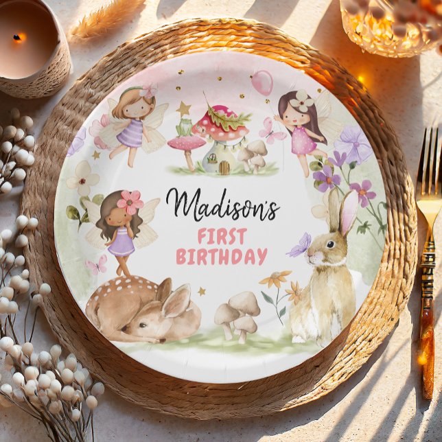 Plato De Papel Fairy Birthday 1er Chica Bosque Encantado Floral (Subido por el creador)