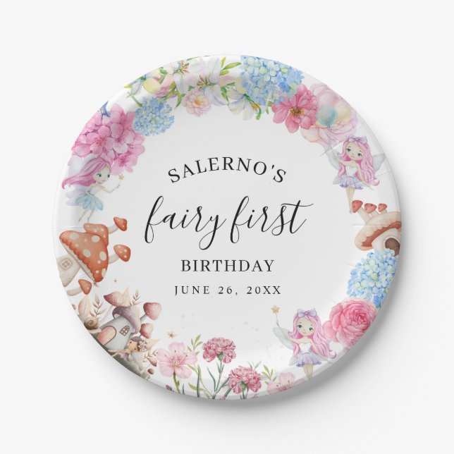 Plato De Papel Fairy First Birthday 1er cumpleaños (Anverso)