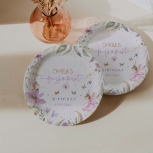 Plato De Papel Fairy First Chica Birthday Party
