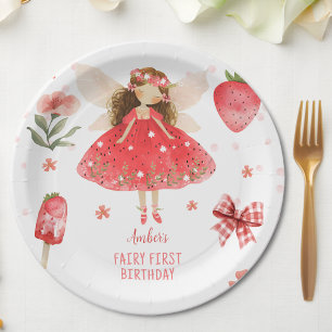 Plato De Papel Fairy First Strawberry Fairy Birday