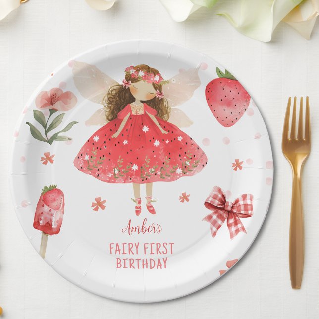 Plato De Papel Fairy First Strawberry Fairy Birday (Subido por el creador)