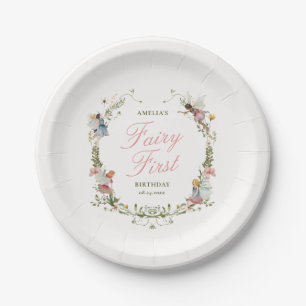 Plato De Papel Fairy First Vintage Floral Birday
