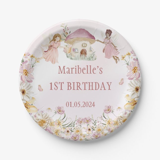 Plato De Papel Fairy Floral Chica Birday Party (Anverso)