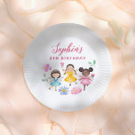 Plato De Papel Fairy Garden Watercolor Floral Chica Fiesta de cum<br><div class="desc">¡Agrega algo de diversión a tu fiesta de cumpleaños con estos platos de papel! Diseñado para coincidir con nuestra colección Fairy Garden Floral Birthday Party, este diseño presenta el nombre de la chica de cumpleaños y su edad en la cima de 3 amigos de hadas con vistosos y coloridos vestidos...</div>