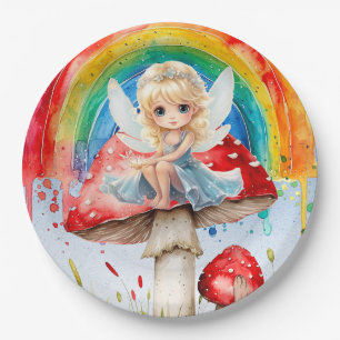 Plato De Papel Fairy Mushroom Paint Rainbow Chica Birday Party