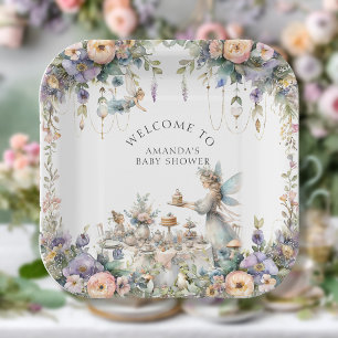 Plato De Papel Fairy Tea Floral Encantada Fiesta Baby Shower