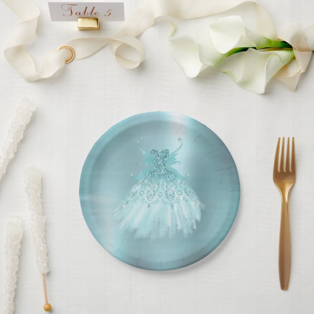 Plato De Papel Fairy Wing Mint Gown | Luxe Pearl Green Aqua Sheen (Boda)
