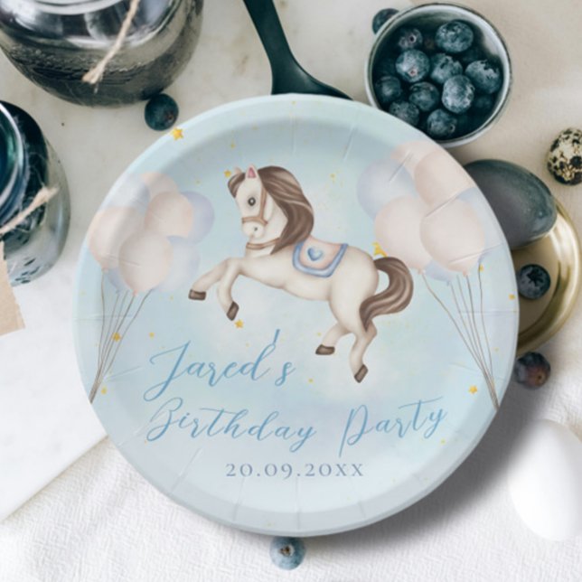 Plato De Papel Fairytale bebé Pony Blue globos astros cumpleaños (Subido por el creador)