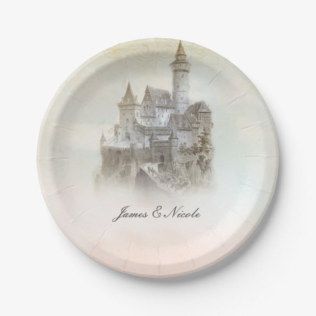 Plato De Papel Fairytale Castle Storybook Wedding Party Plates (Anverso)