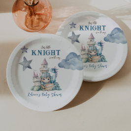 Plato De Papel Fairytale Dreamy Dragon Blue Knight Baby Shower