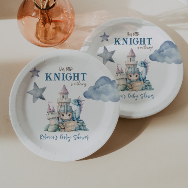 Plato De Papel Fairytale Dreamy Dragon Blue Knight Baby Shower (Subido por el creador)