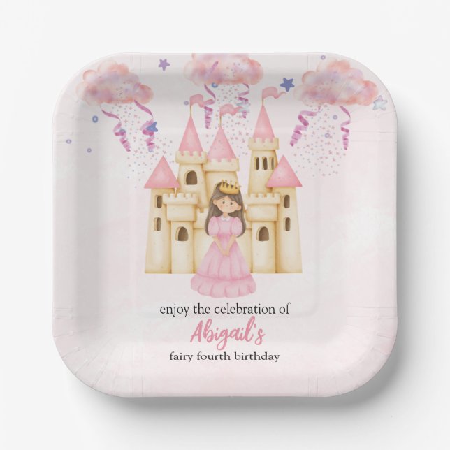 Plato De Papel Fairytale Pink Castle Princess All Ages Birthday (Anverso)