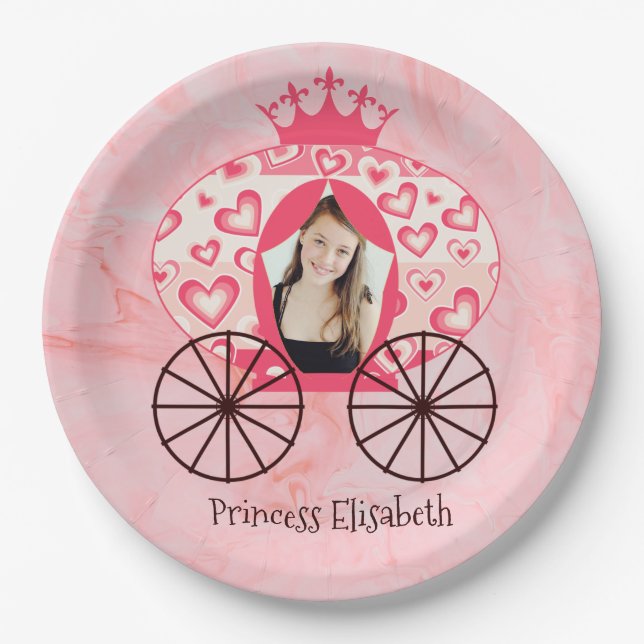 Plato De Papel Fairytale Royal Princess Carriage Chica Cumpleaños (Anverso)