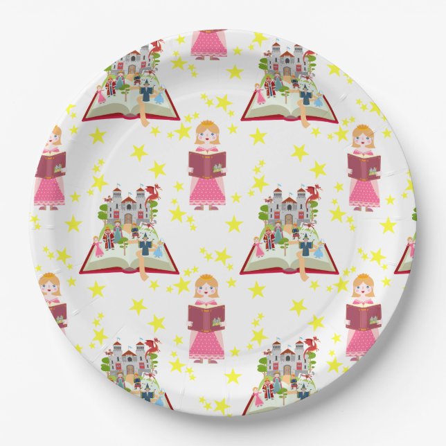 Plato De Papel Fairytale Stories Chica fiesta de cumpleaños (Anverso)