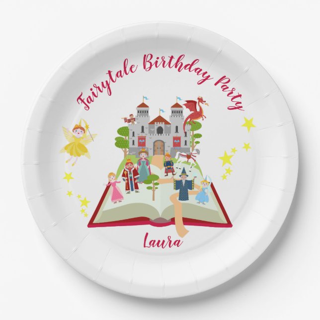 Plato De Papel Fairytale Stories Chica fiesta de cumpleaños (Anverso)