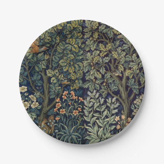Plato De Papel Faisán pájaro árbol bosque William Morris (Anverso)