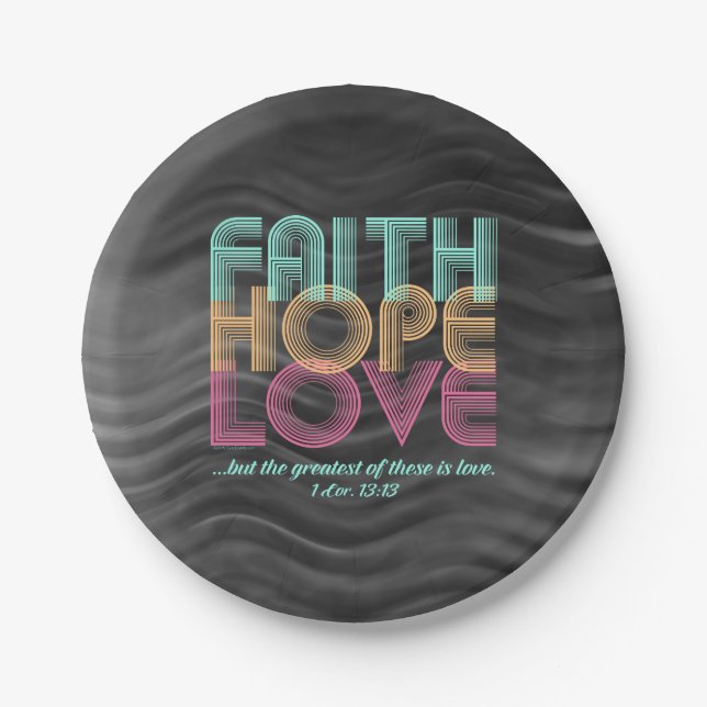 Plato De Papel Faith Hope Love Christian Bible Verse Retro (Anverso)