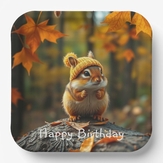 Plato De Papel Fall Chipmunk Birthday (Anverso)