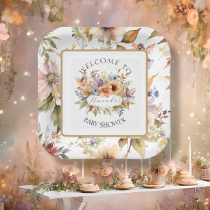 Plato De Papel Fall Fairy Encantada Flor Baby Shower